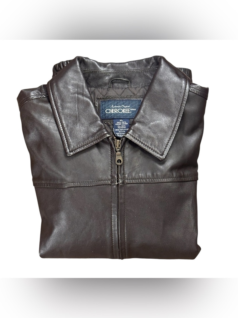Cherokee Women’s XL Brown Genuine Leather Bomber Jacket Quilted 100% Leather